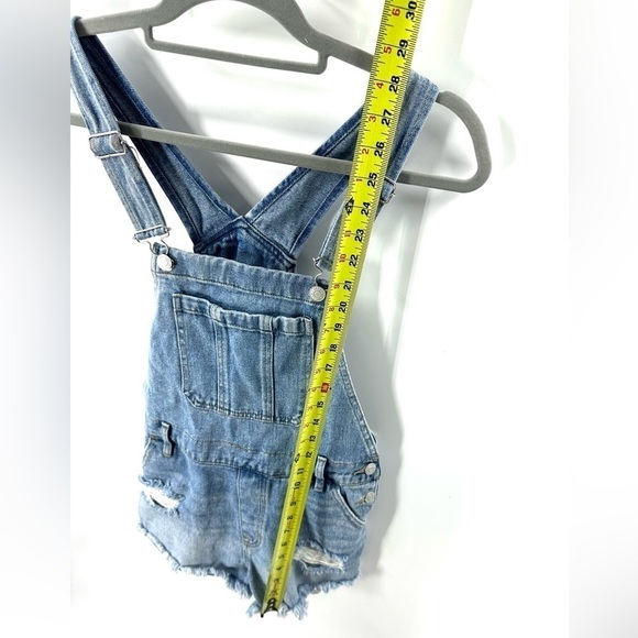 Pacsun Distressed Denim Overalls Shortalls Sz Small Cutoff Hem Jumper - Picture 8 of 11